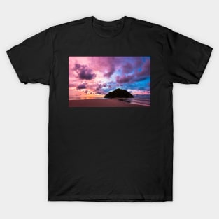 Tropical island and paradise beach at sunset T-Shirt